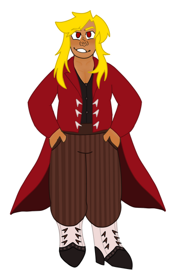 a suit, a mix of modern and steampunk